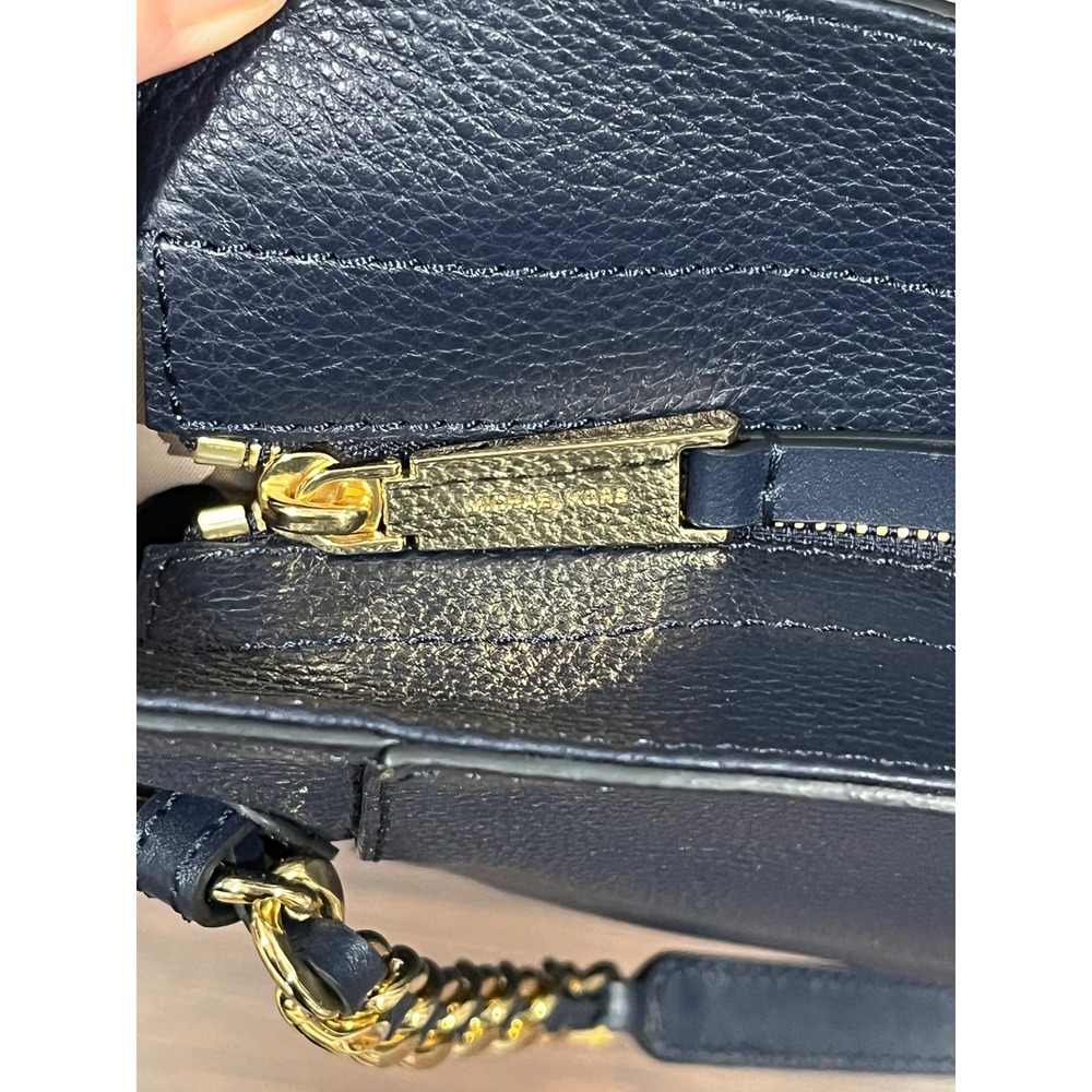 Michael Kors Navy‎ Blue Chain Shoulder Tote Bag Gold Accents - Picture 7 of 12